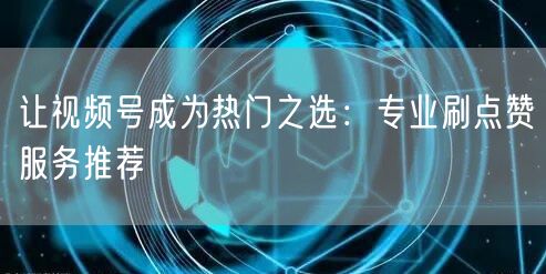 让视频号成为热门之选：专业刷点赞服务推荐